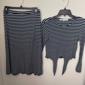 Blue and white strips skirt set